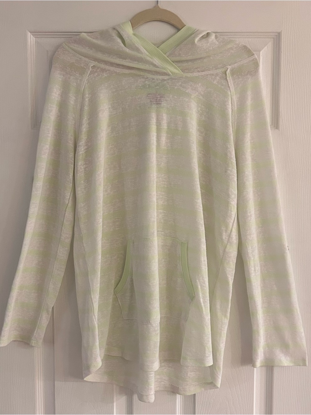Earth Yoga Hoodie Size Large Organic Paradise Lemon Lime Stripe Roll Sleeve